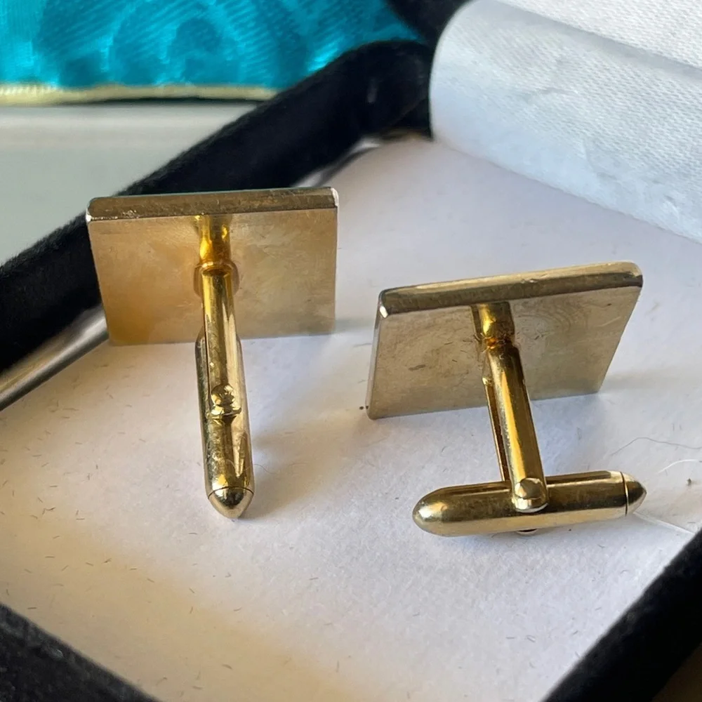 Vintage Gold Copper & Green Striped Square Cuff Links.